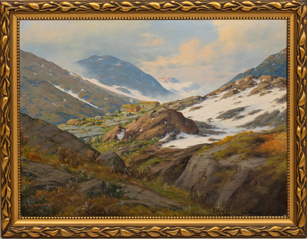 ERNST ASCHENBACH. “Mountain landscape” oil on canvas, signed.