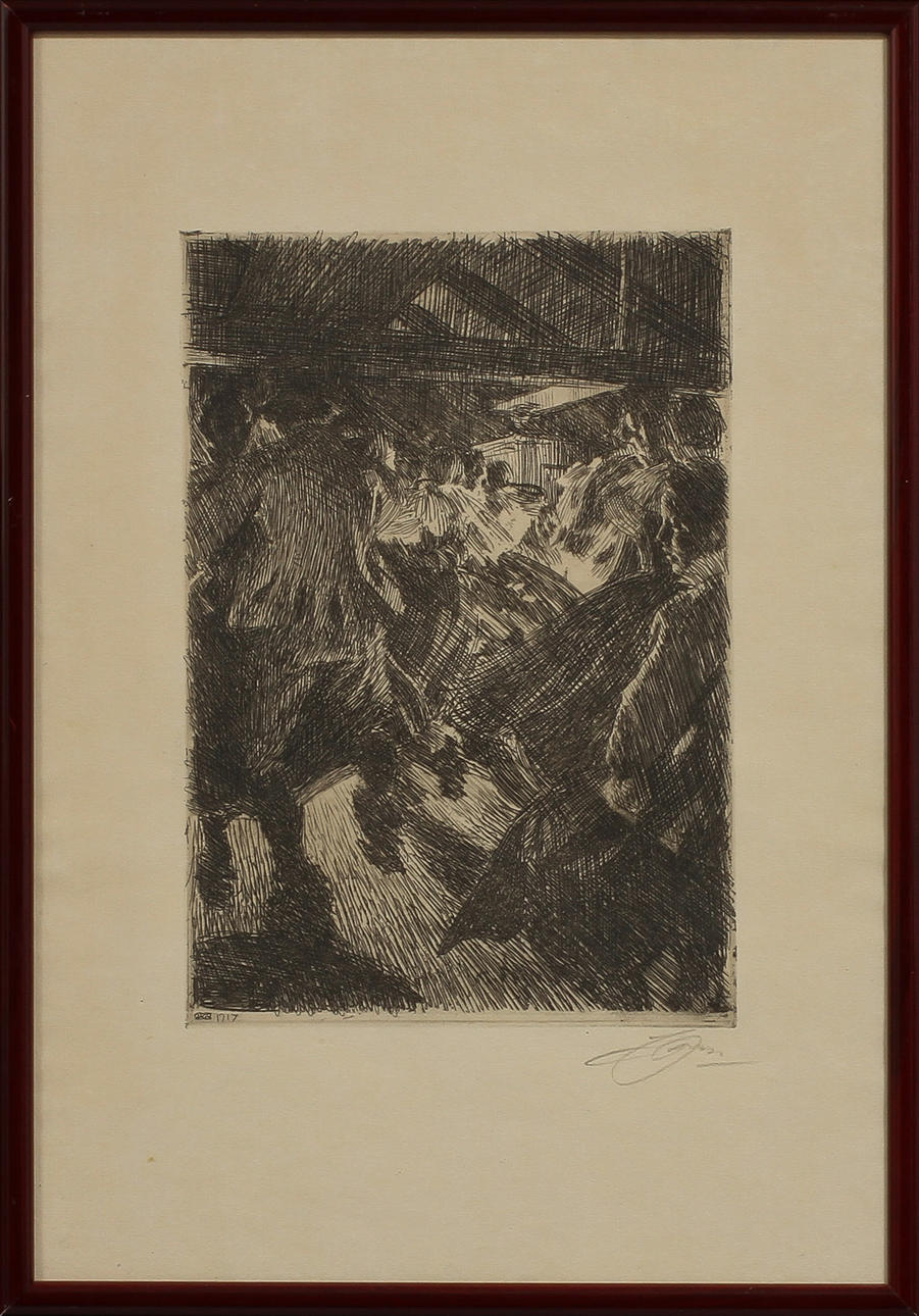 ANDERS ZORN. "Gopsmorsstugan", etsning, signerad.