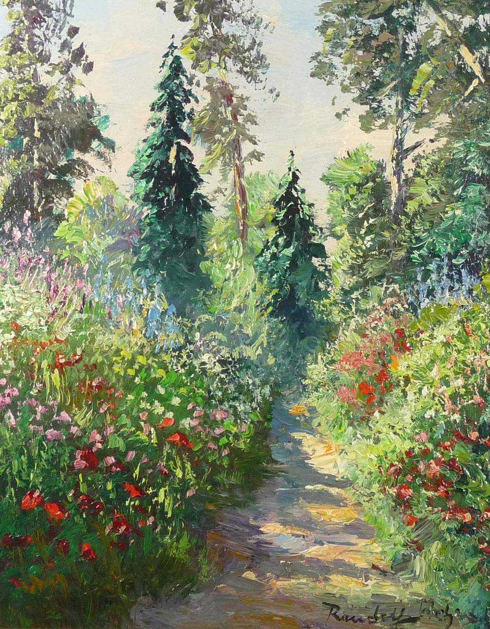 RANDOLF WEHN, park landscape with flowering shrubs.