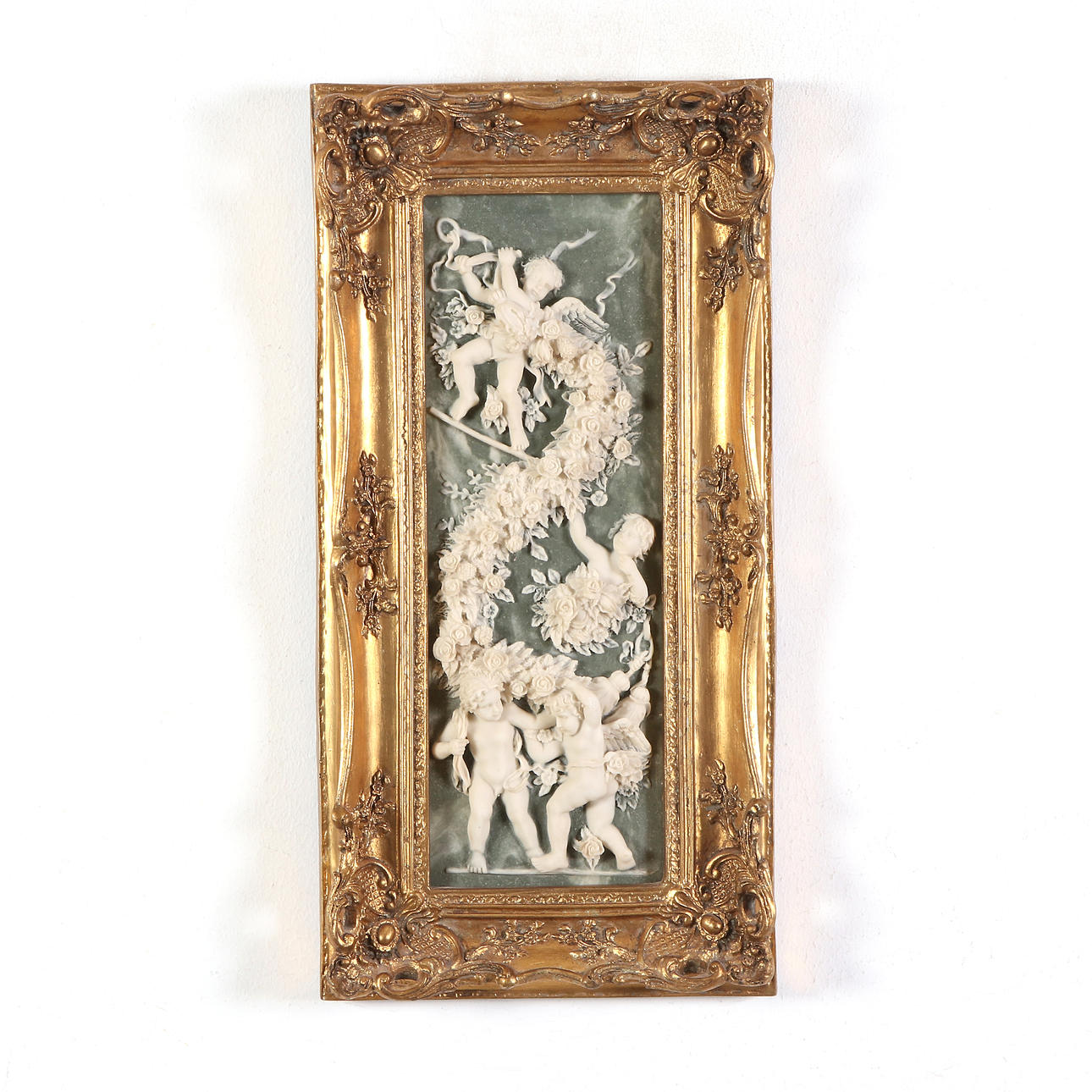 RELIEF BOARD. Molding mass. Children and flower vines. Contemporary ...