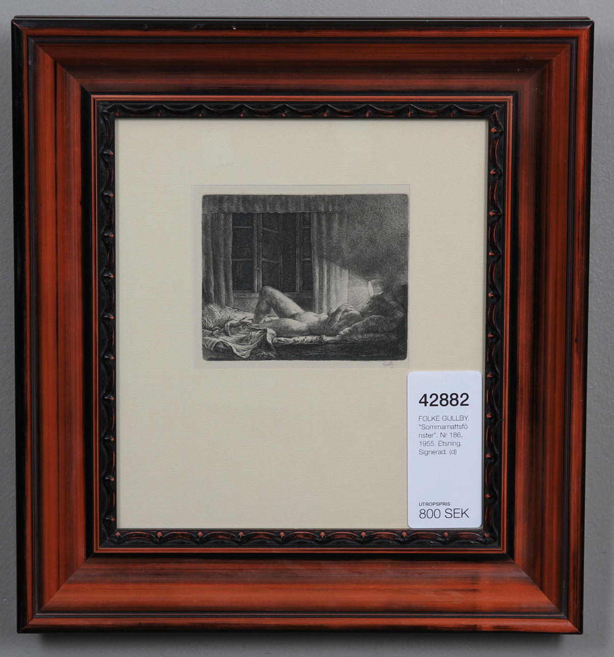 FOLKE GULLBY. "Sommarnattsfönster". Nr 186, 1955. Etsning. Signerad.