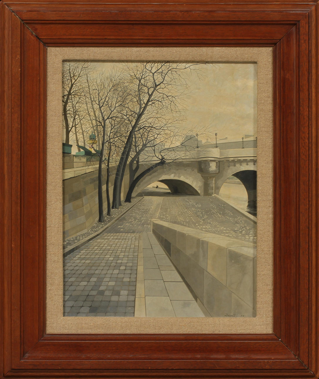 RASTISLAW RACOFF. "Quai des grands augustins", tempera på pannå, signerad och daterad 53.