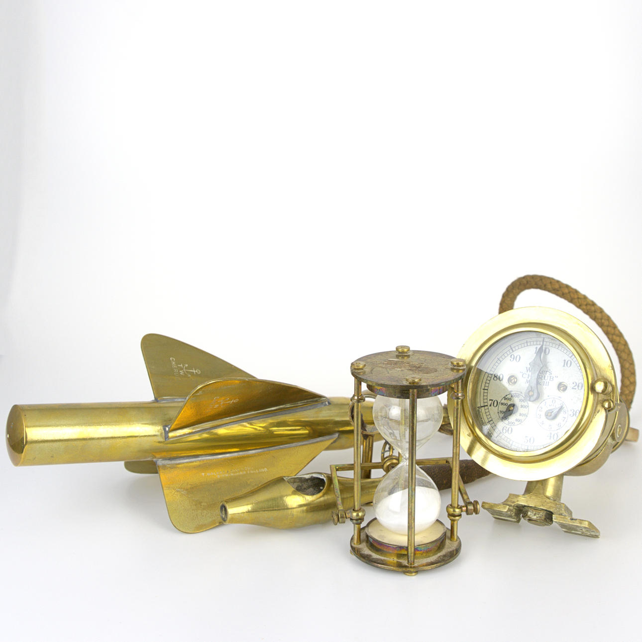 SLÄPLOGG, 3 delar, mässing, "Cherub, "Walker & Son, England.