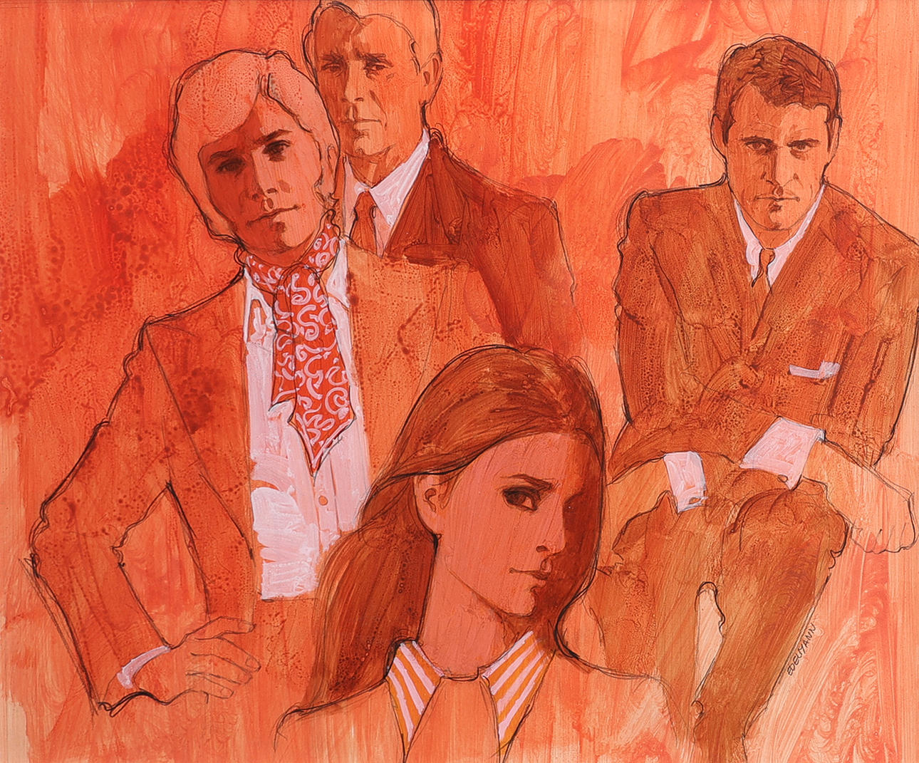 YRJÖ EDELMANN. FIGURE SCENE IN ORANGE.