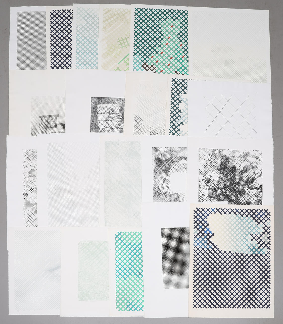 WILLIAM TILLYER 1938-. GRAPHIC SHEETS, 21 PCS, IN VARIOUS TECHNIQUES, SIGNED NUMBERED AND DATED.