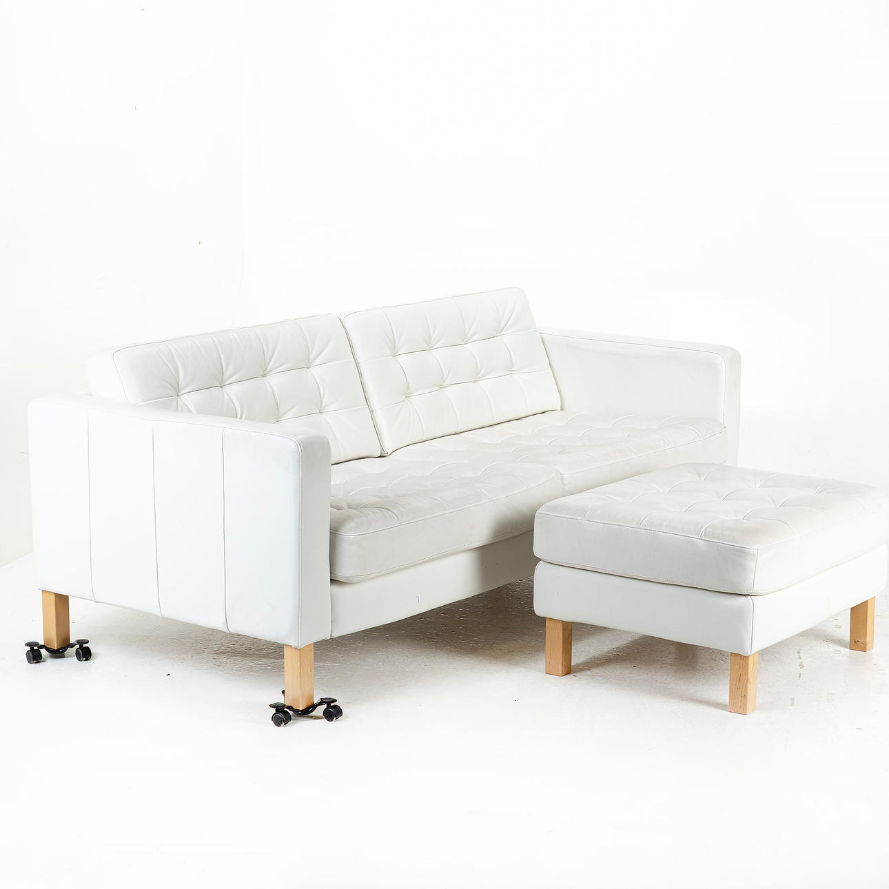 SOFA, with footstool, white leather, “Landskrona”, Ikea.