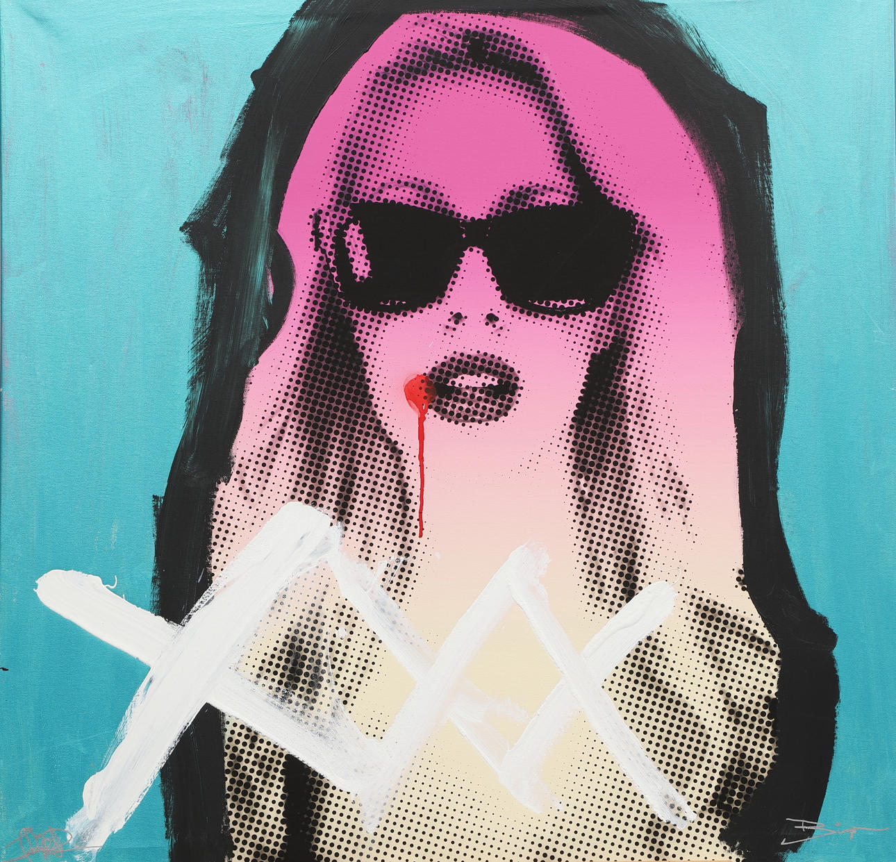 BINGO RIMÉR. acrylic on print, portrait, signed.