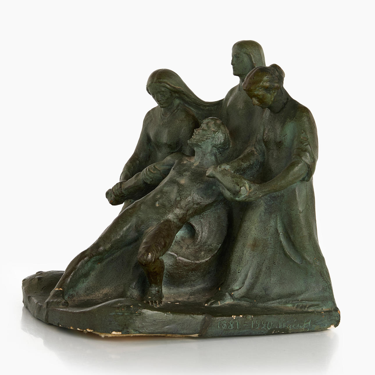 OIDENTIFIERAD KONSTNÄR. sculpture, bronze patinated plaster, signed Eugen H (possibly Eugen Höglund).