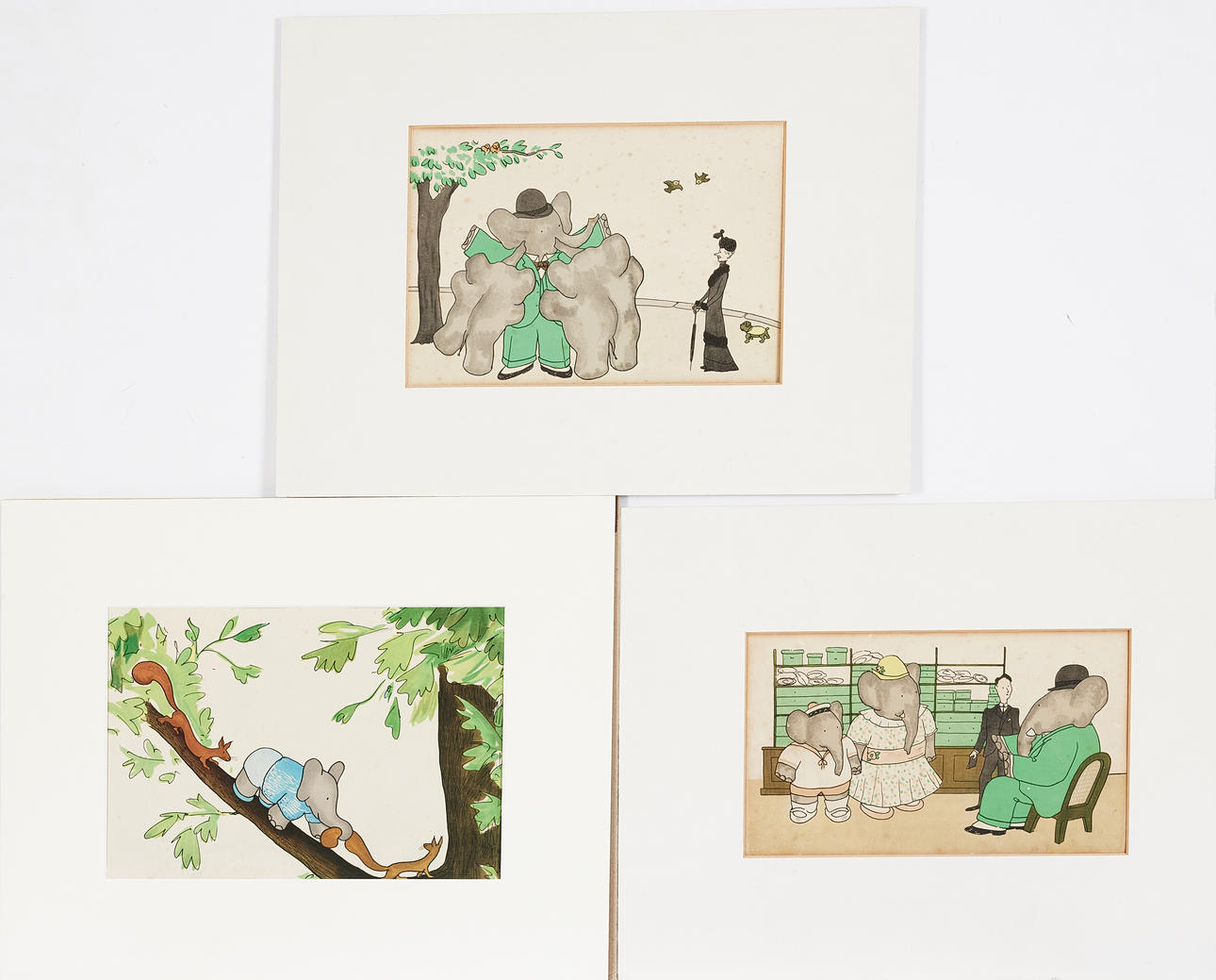 JEAN DE BRUNHOFF, efter, Babar, serigrafioita, 3 st, böcker, 1930-tal.