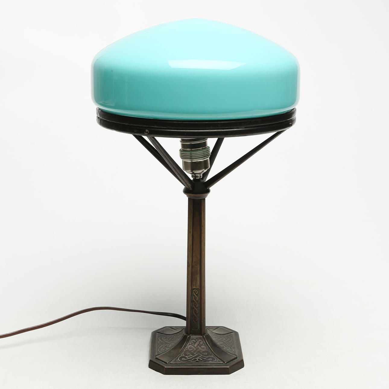 LÁMPARA DE MESA, vidrio/metal, tipo Strindberg.