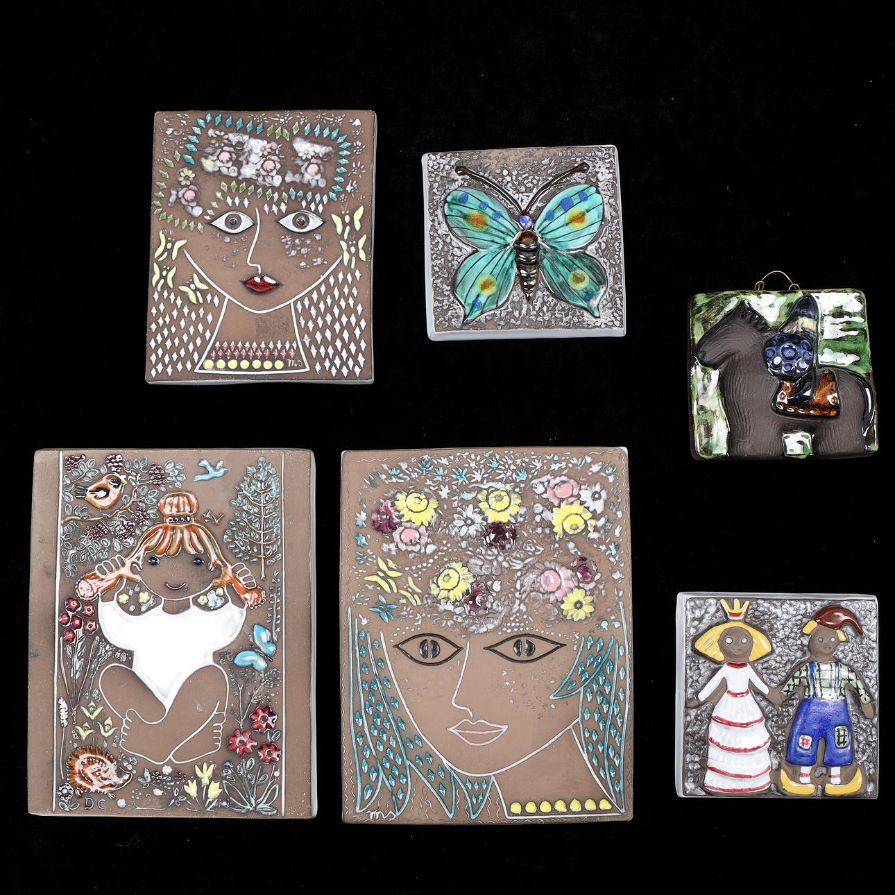 VÆGPLADER, 6 stk, keramik, Upsala Ekeby m.v.