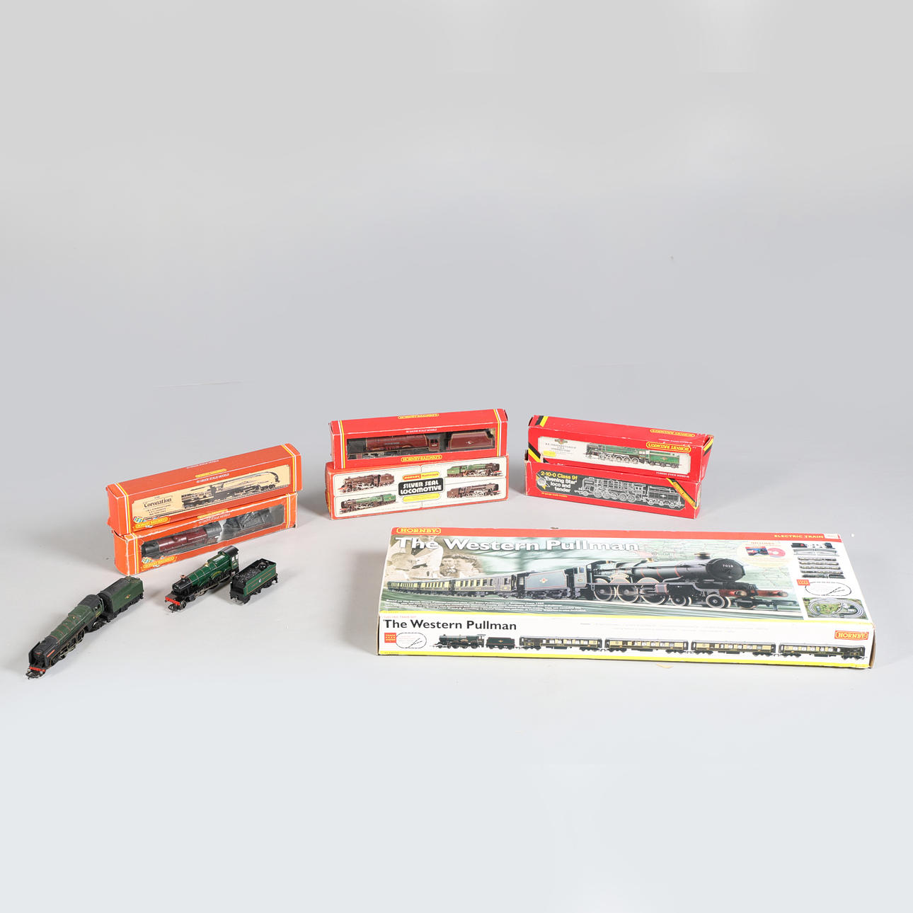 HORNBY RAILWAYS. FOUR BOXED MODELS AND FIVE EMPTY HORNBY BOXES (9).