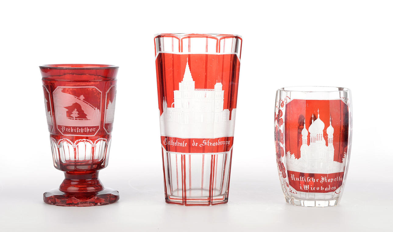 GLASBÄGARE, dekorerade, 3 st.