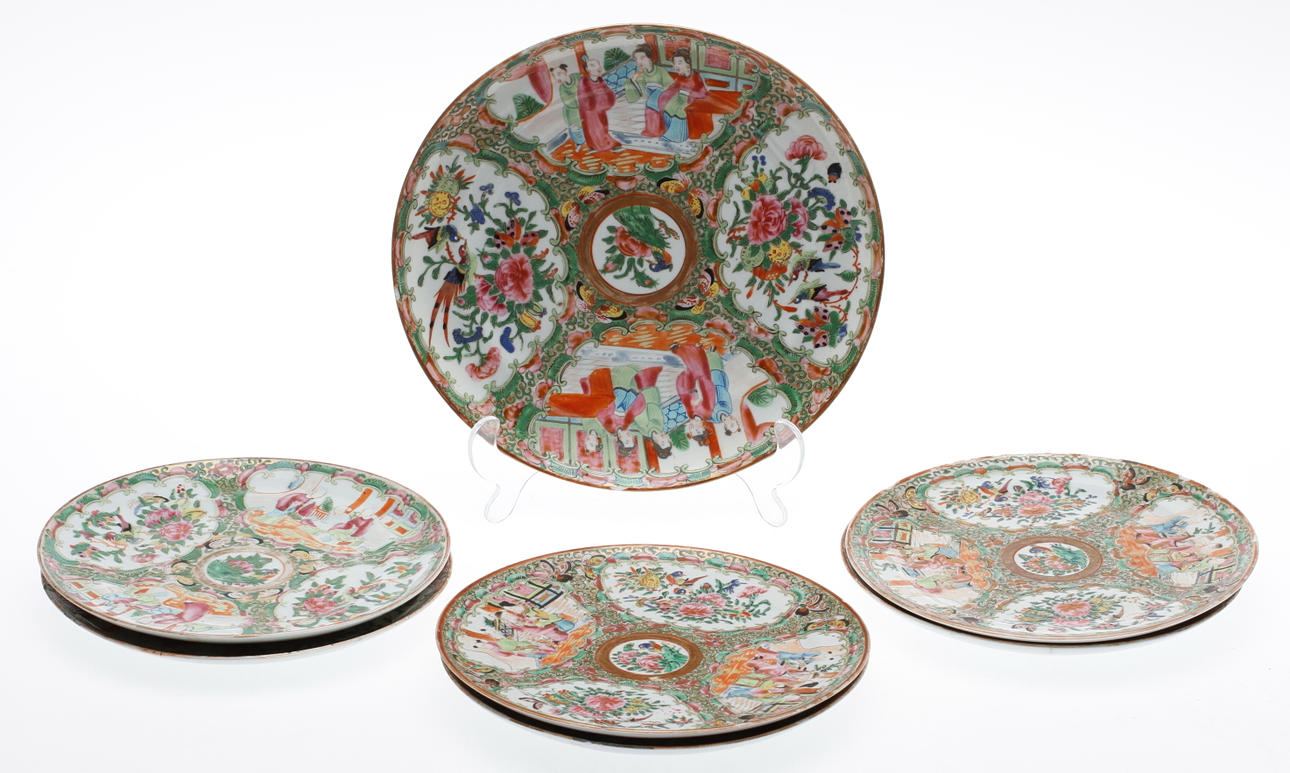 FRUKTSERVIS, 7 delar, porslin, Kanton, Kina, 1800-tal.