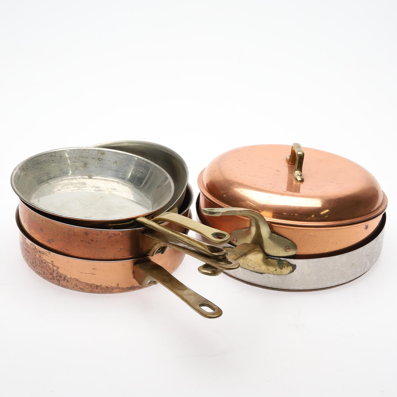 KITCHEN UTENSILS. 6 PIECES, TINNED COPPER.