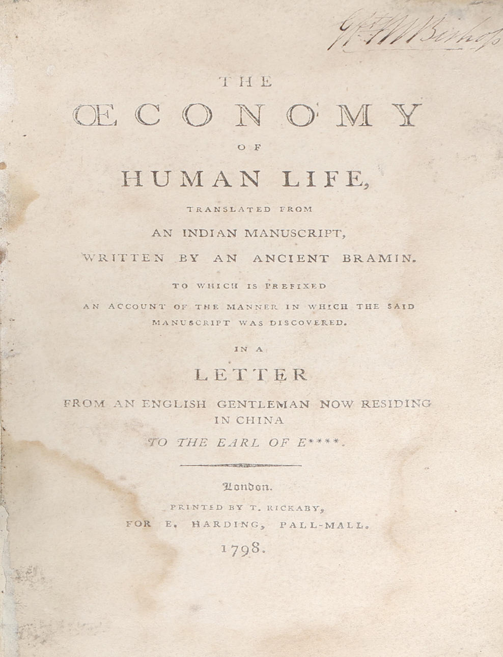 MENNESKELIVETS ØKONOMI, LONDON 1798.