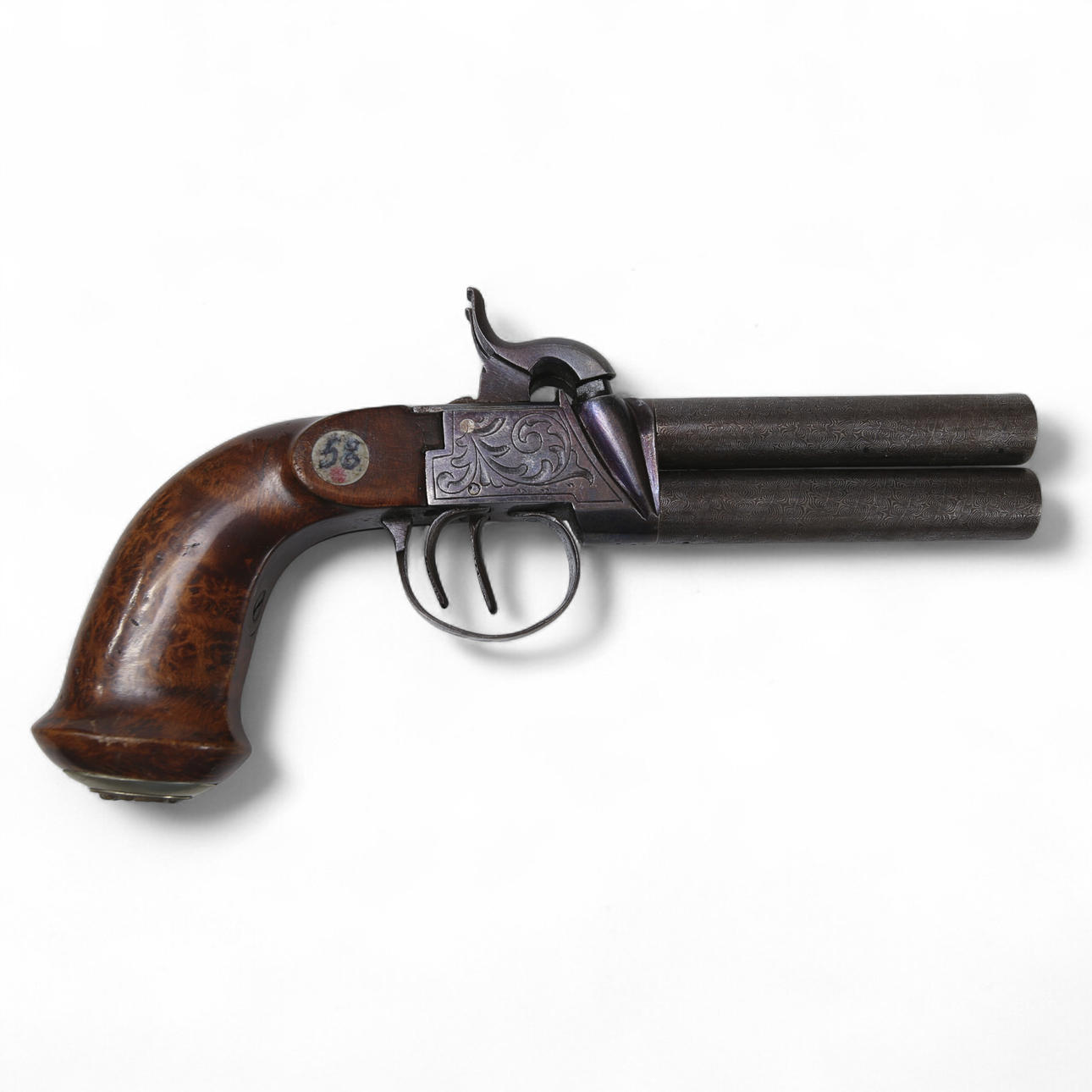 A BELGIAN SLAG LOCK PISTOL, circa 1860's, 2-barreled. (58). Weapons ...