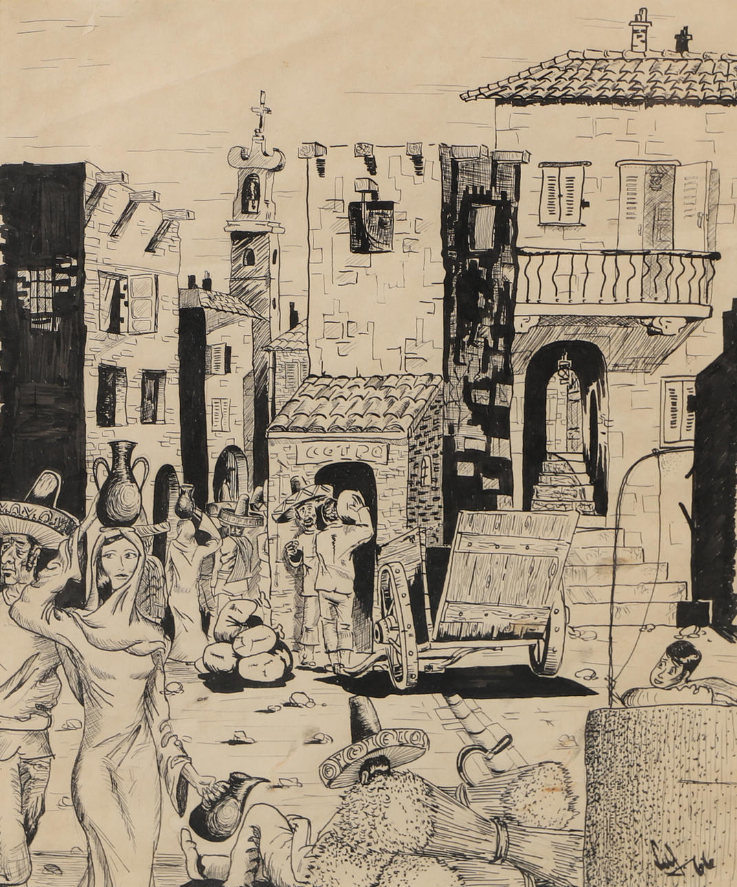 OIDENTIFIERAD KONSTNÄR. Quadratisches Motiv, grafisches Blatt.