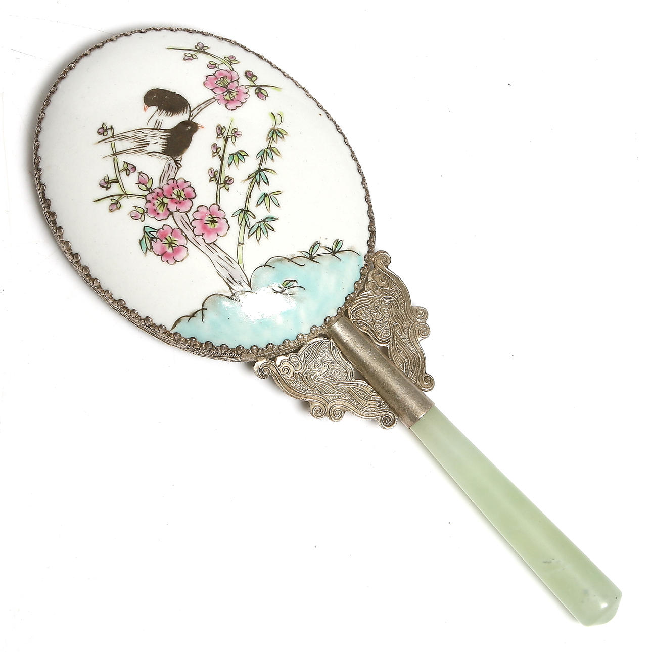 HANDSPEGEL, porslin, sten och metall, Kina, 1900-tal.