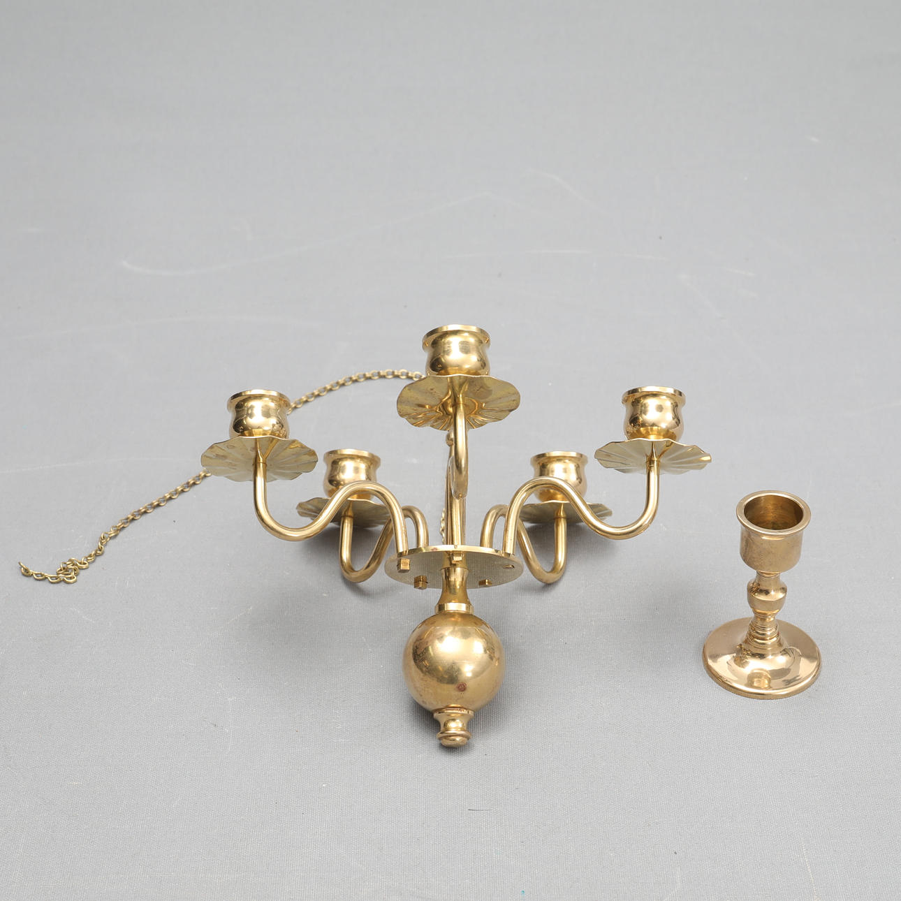 TWO CANDLESTICKS, brass.