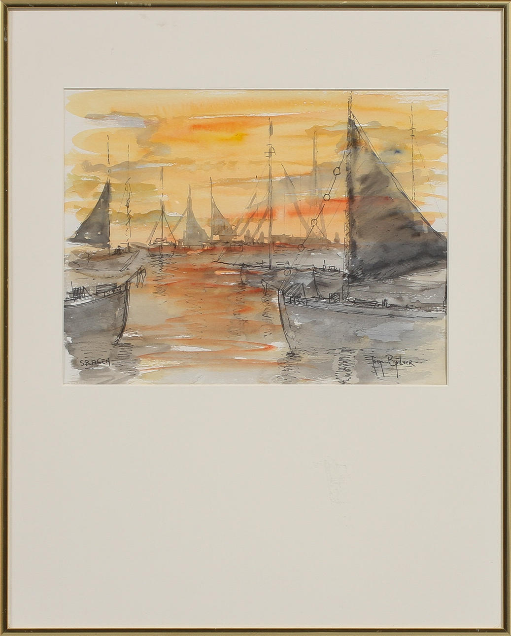 JÖRGEN BJÜLVER. "Skagen", 3 st akvareller, signerade.