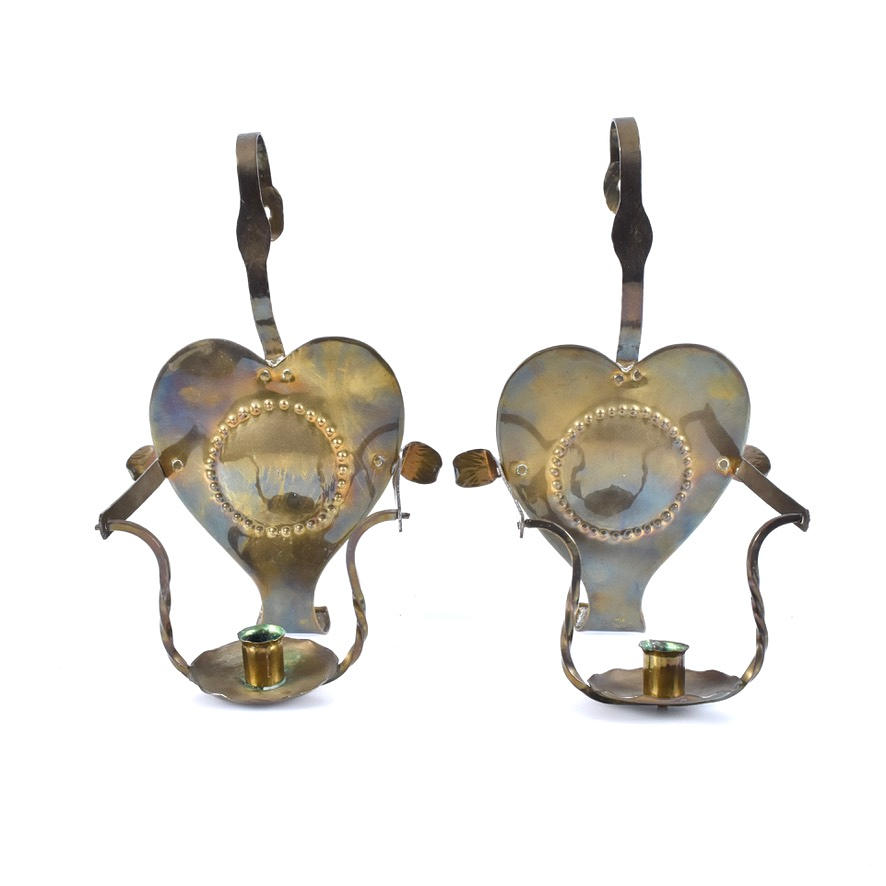 VÄGG/BORDSLJUSPLÅR, ett par, mässing, 1900-tal.