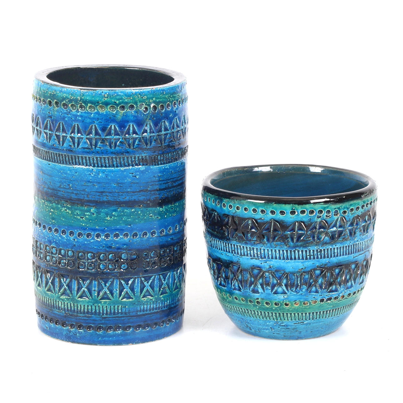 ALDO LONDI. Two ceramic vases, Bitossi, Italy.