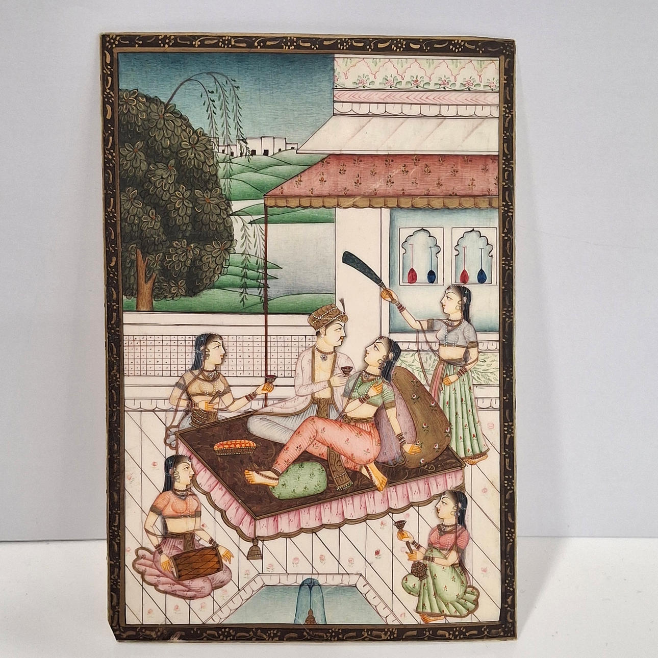 Oriental school. Oil on bone plate. Palatial scene.