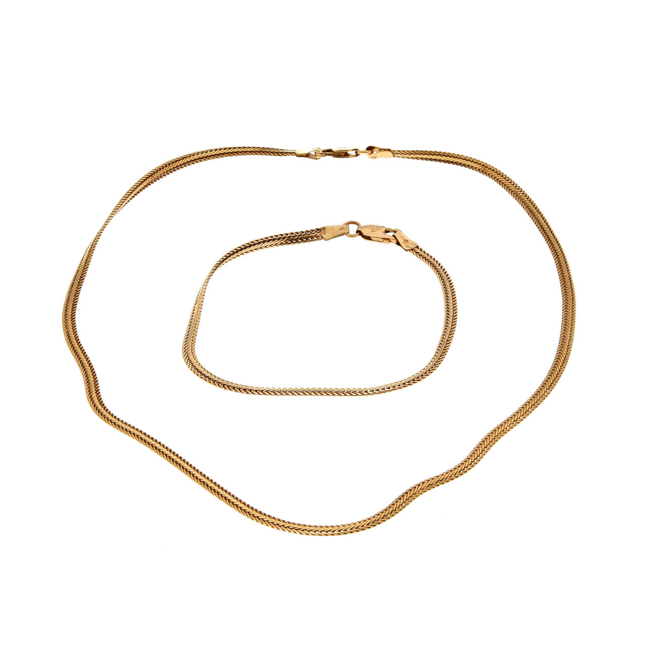 HALSBAND samt ARMBAND, 18K rödguld. Vikt 10,8 g.