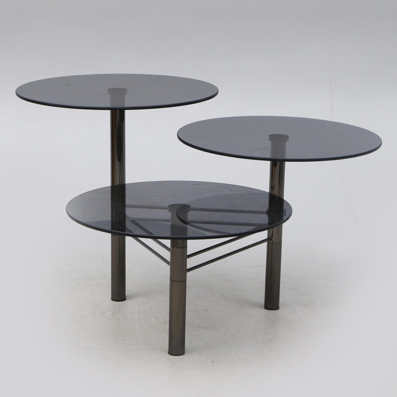 COFFEE TABLE, tiered, glass/metal, modern.