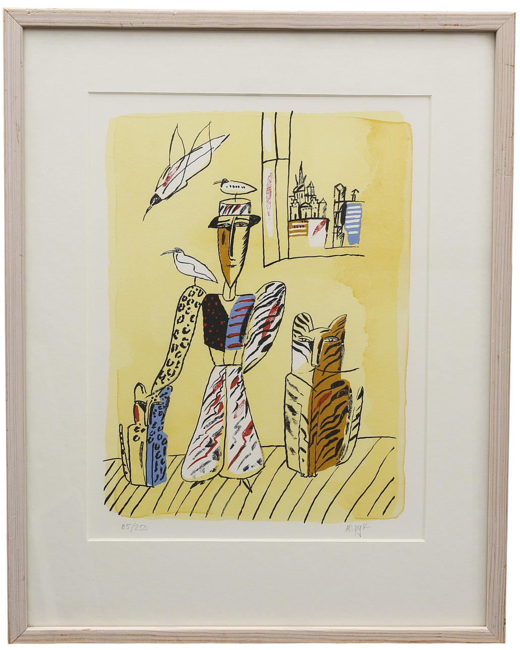 MADELEINE PYK. lithograph, interior picture, with cat, numbered 85/250. Signed.