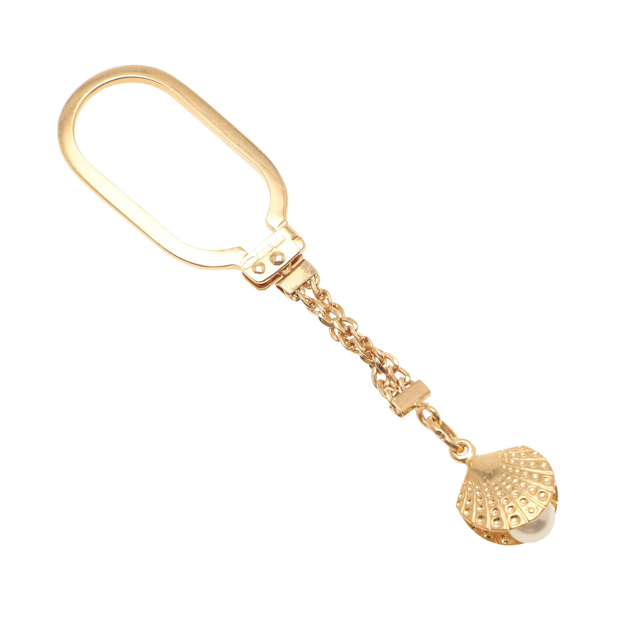 NYCKELRING, 18 KARAT GULD OCH ODLADE PÄRLOR.