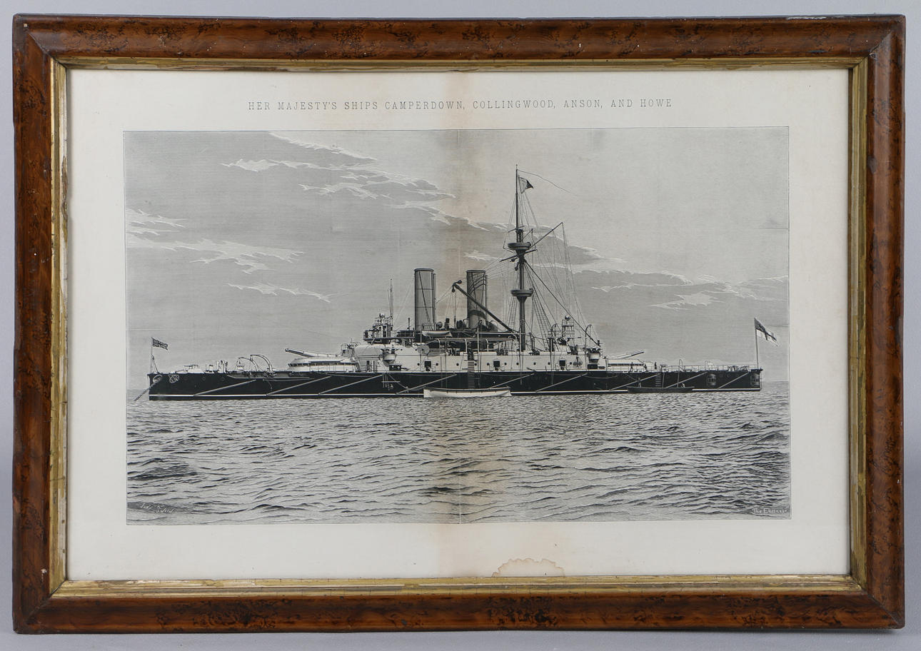 TWO FRAMED PRINTS OF BATTLESHIPS, JOHN SWAIN EARLY 20TH CENTURY (2).