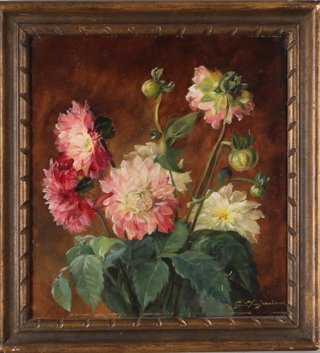 GURLI KUYLENSTIERNA. blomsterstilleben, olja på pannå, signerad.