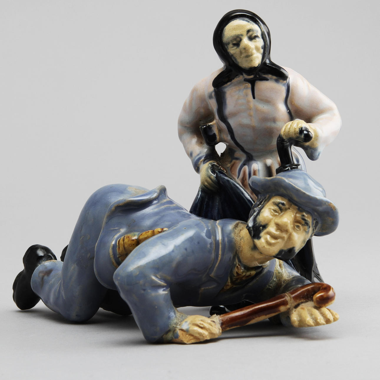 FIGURINER, 2 st, glaserat lergods, Höganäs.