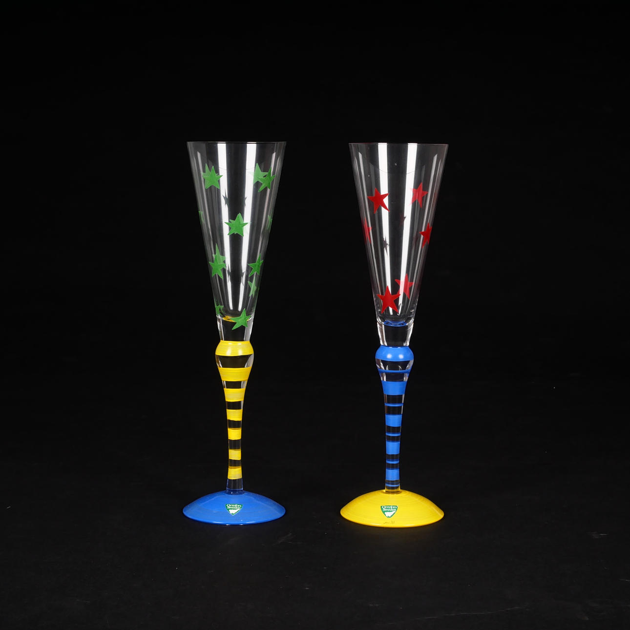 ANNE NILSSON. Samppanjapillit, 2 kpl, ”Clown”, Orrefors.