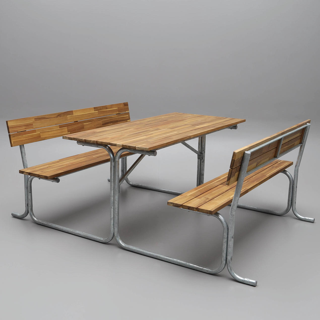 PICNIC TABLE, acacia, galvanized frame, contemporary.