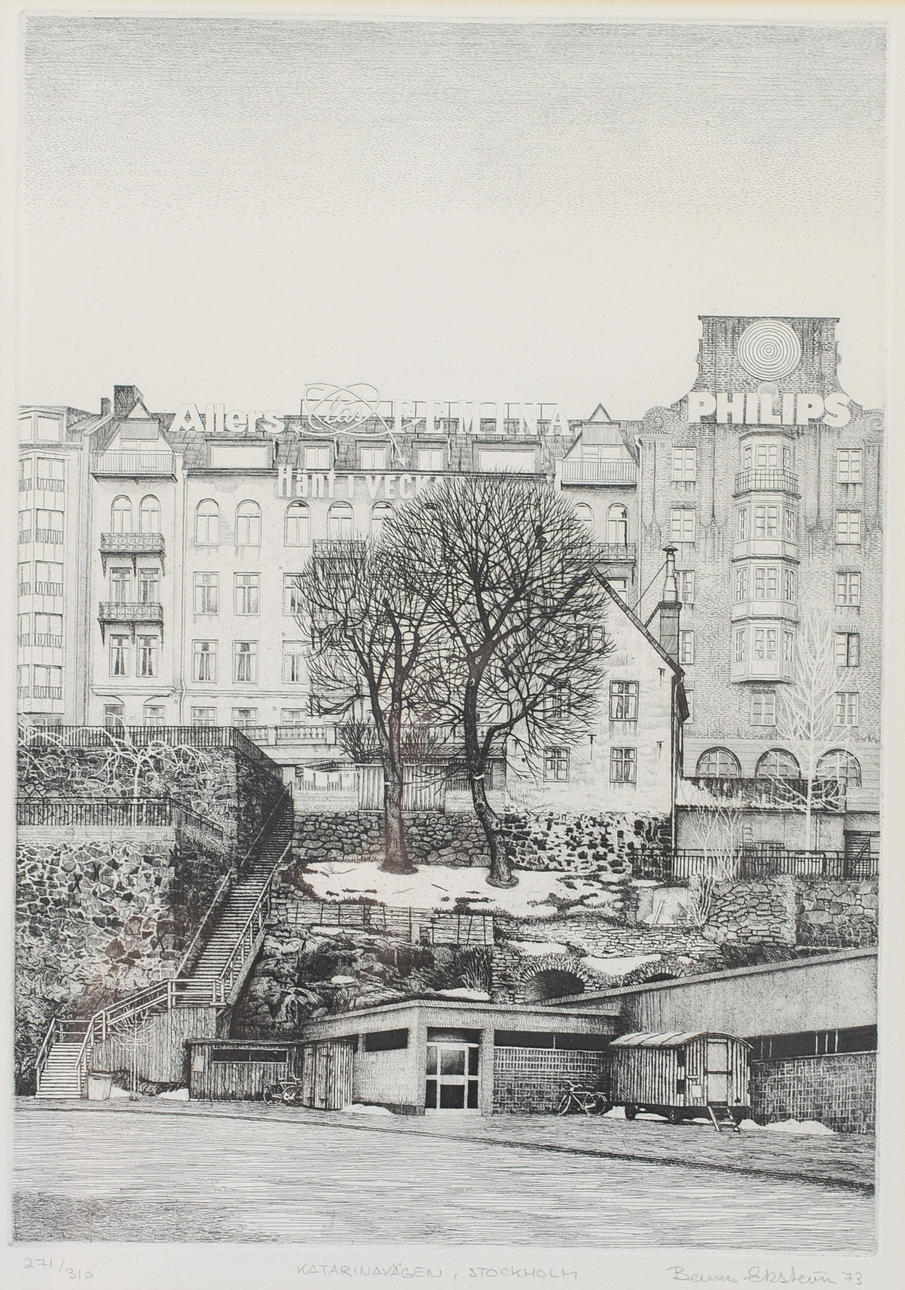BRUNO EKSTRÖM. “Katarinavägen, Stockholm”, etching, signed, dated 271/310.