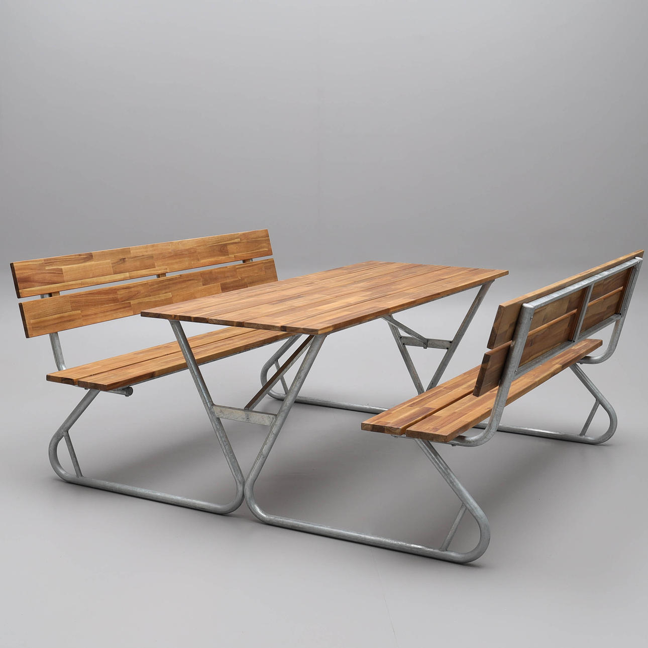 PICNIC TABLE, acacia, galvanized frame, contemporary.