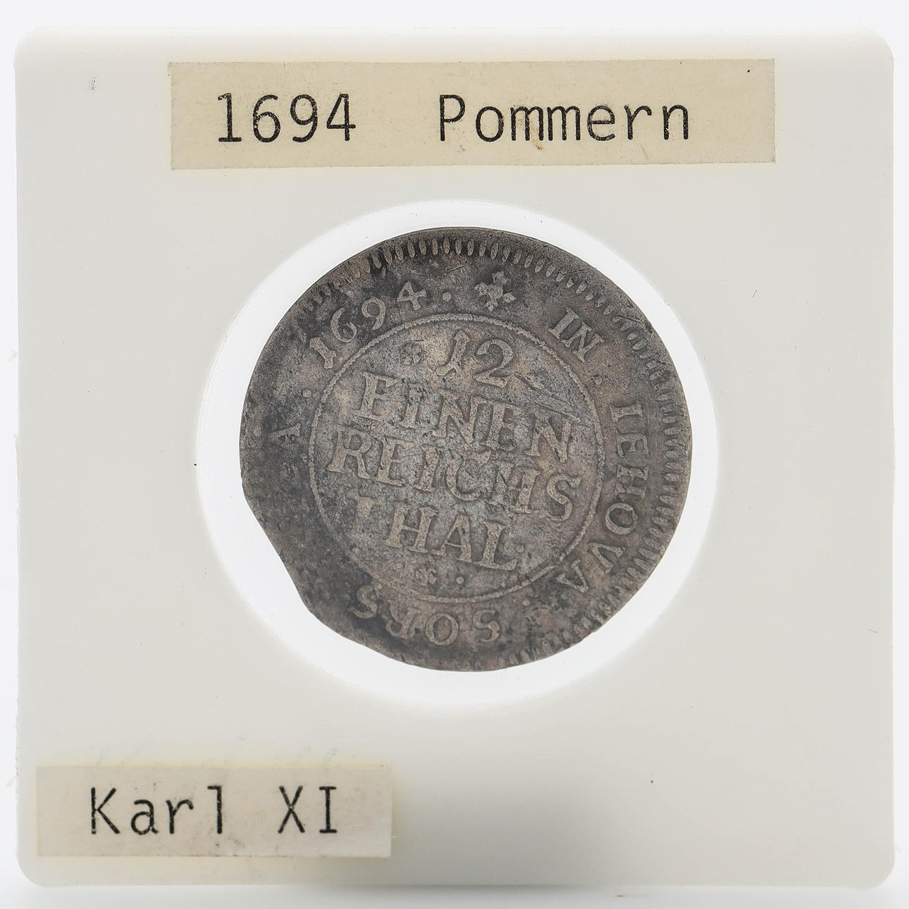 Eine Silbermünze, Pommern, Karl XI., 1694.