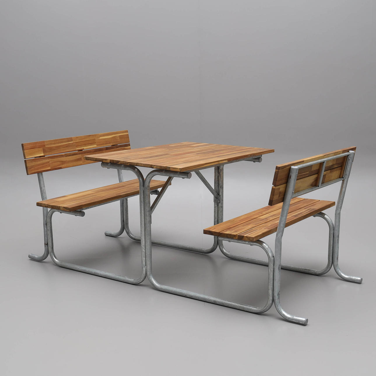 PICNIC TABLE, acacia, galvanized frame, contemporary.