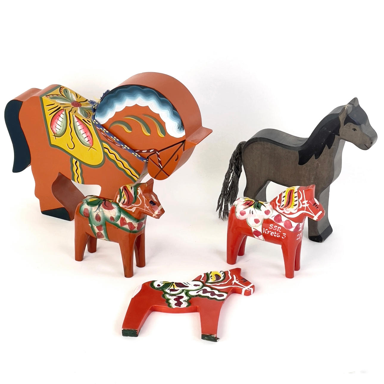 DALA HORSES, 5 Stück, Holz.