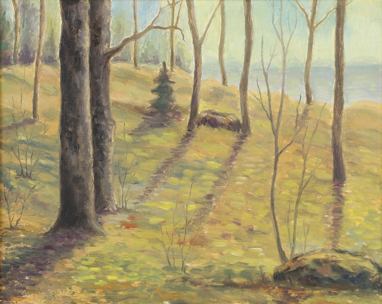 STIG OLSON. Waldlandschaft, Öl auf Holz, signiert.