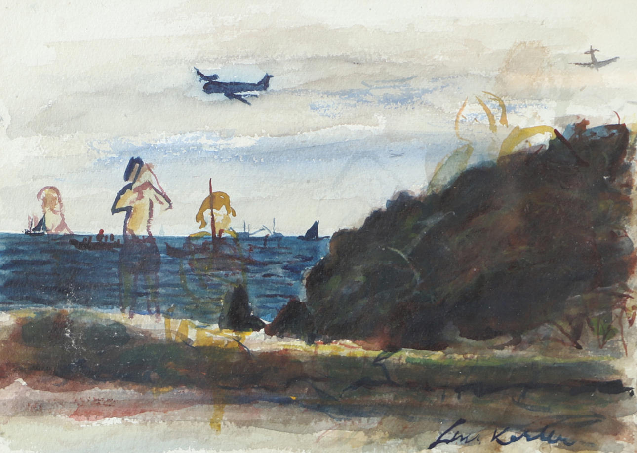 LARS HERDER. Kustparti, blandteknik, signerad.