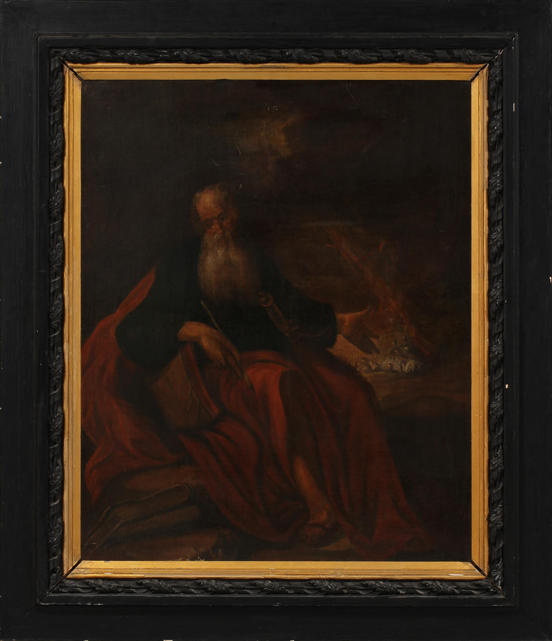 OIDENTIFIERAD KONSTNÄR. Figur troligen Hieronymus, olja på duk, signerad, 1800-tal.