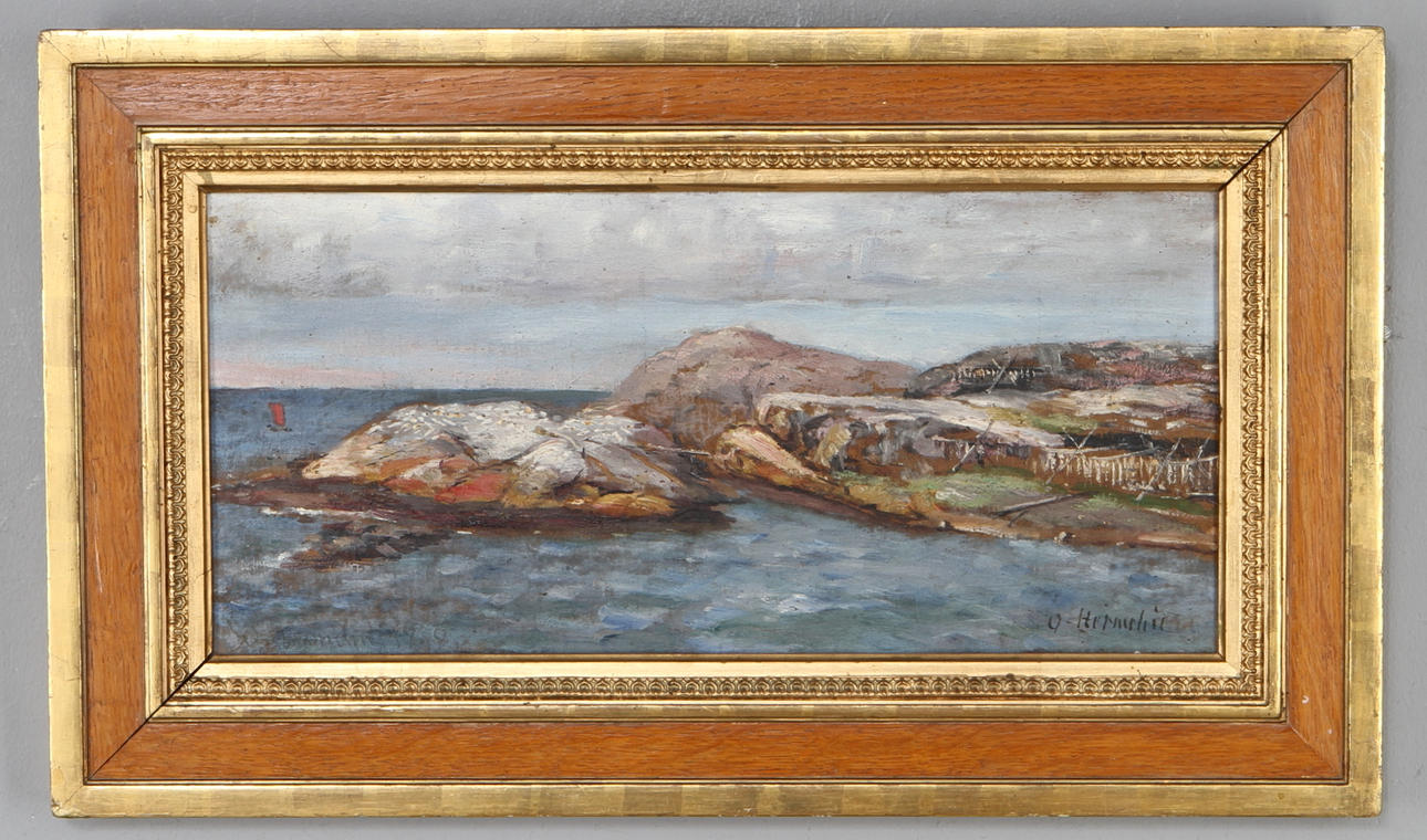 OLOF HERMELIN. Klippor, olja på pannå, signerad.