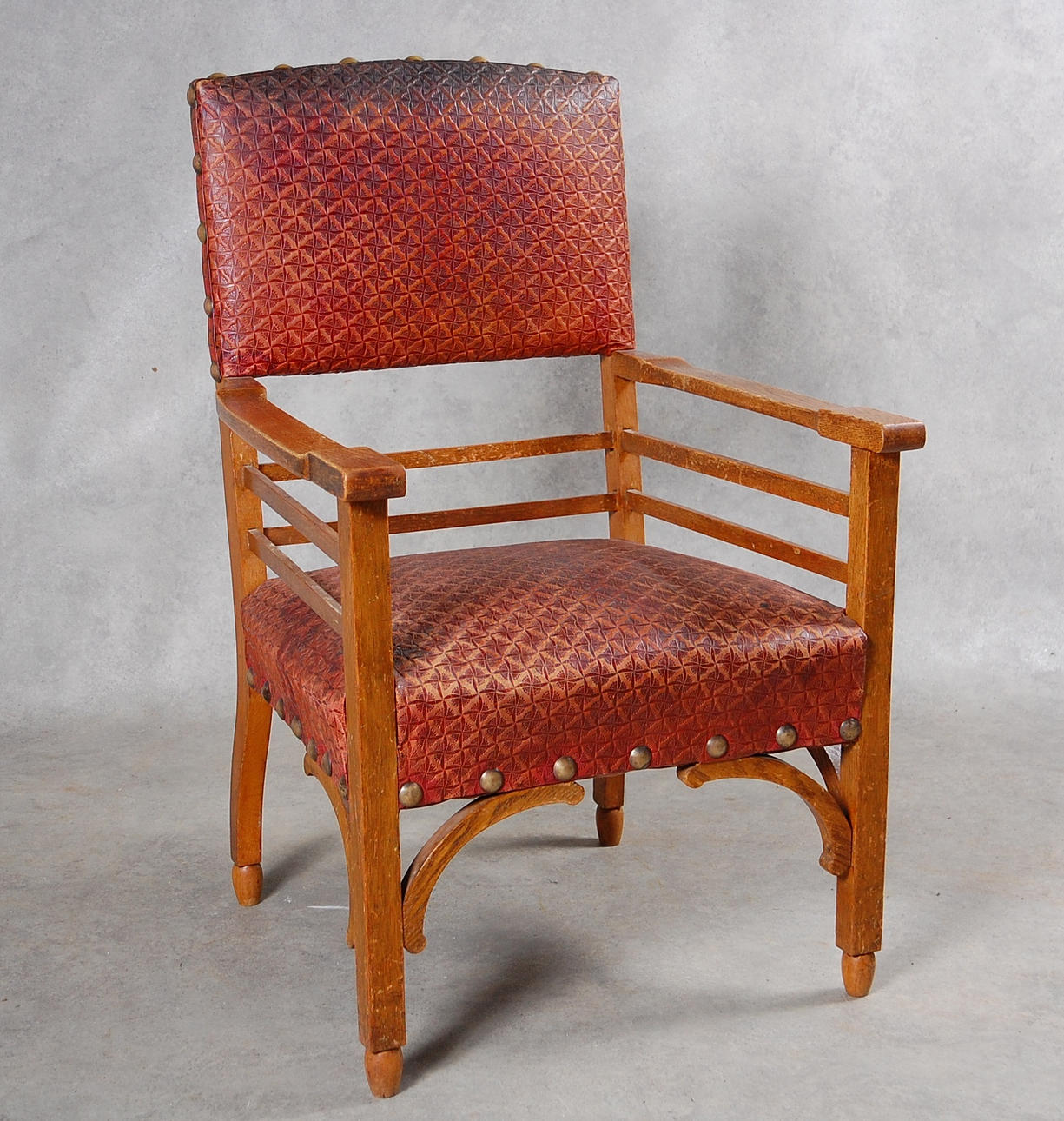 KARMSTOL, skinn Art and Craft stil, 18-1900-tal.