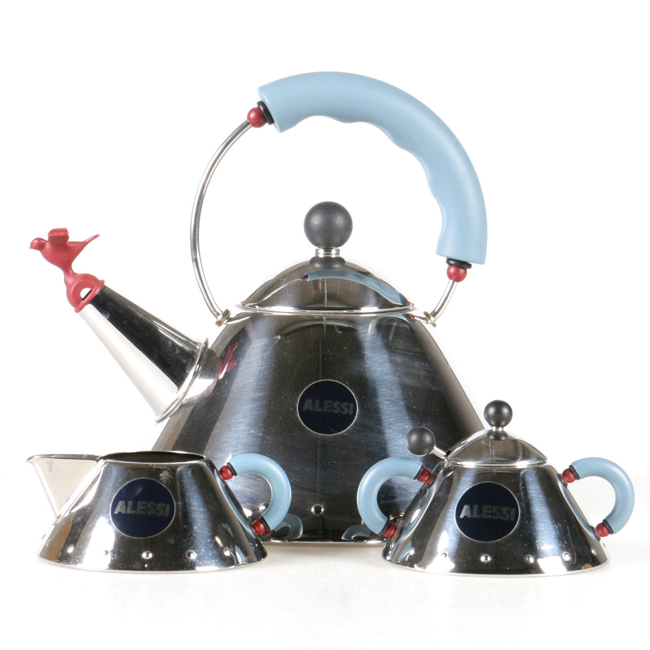 TEKANNA, gräddkanna samt sockerskål, Michael Graves, Alessi, 1980-tal.