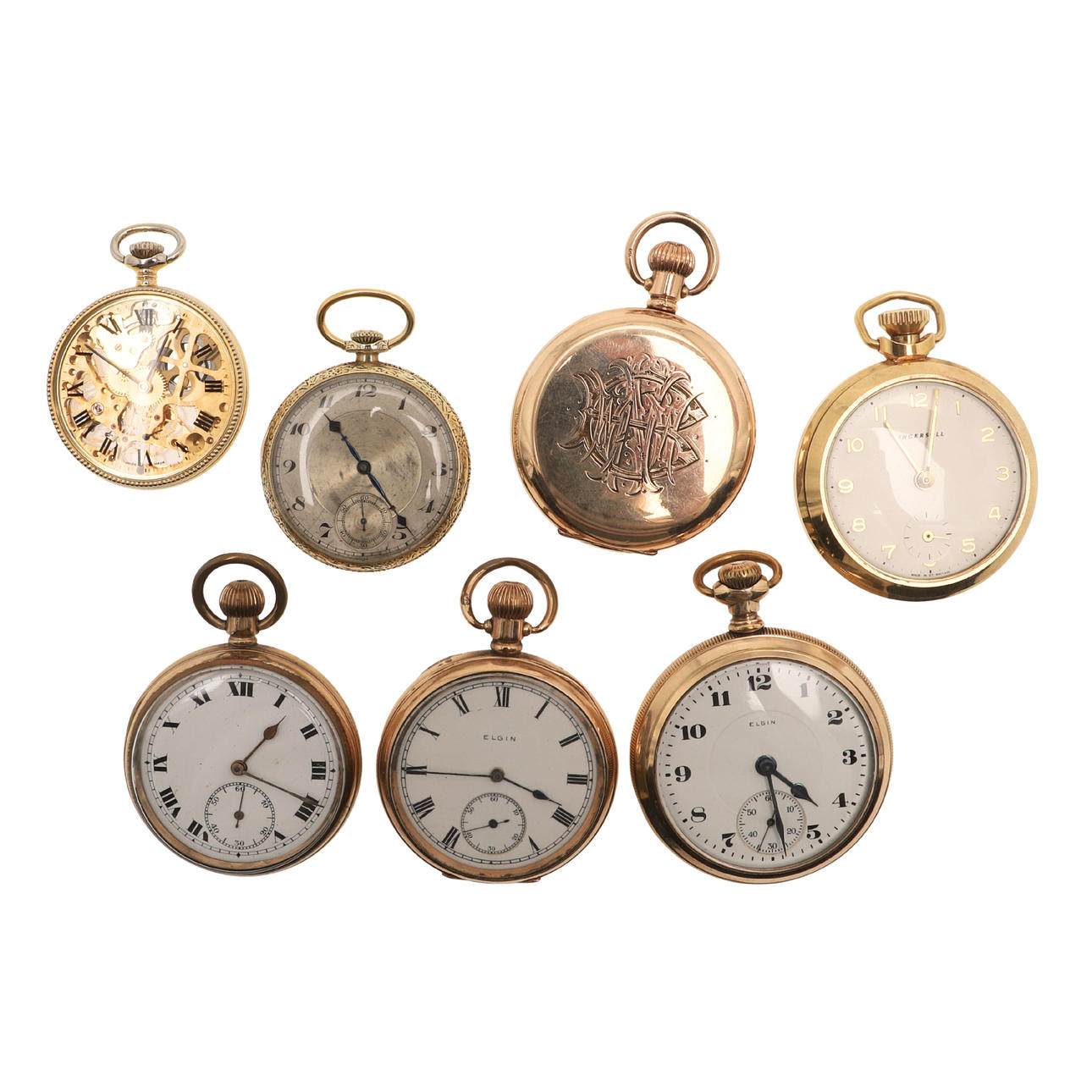 A GOLD PLATED OPEN FACED POCKET WATCH BY EGLIN.