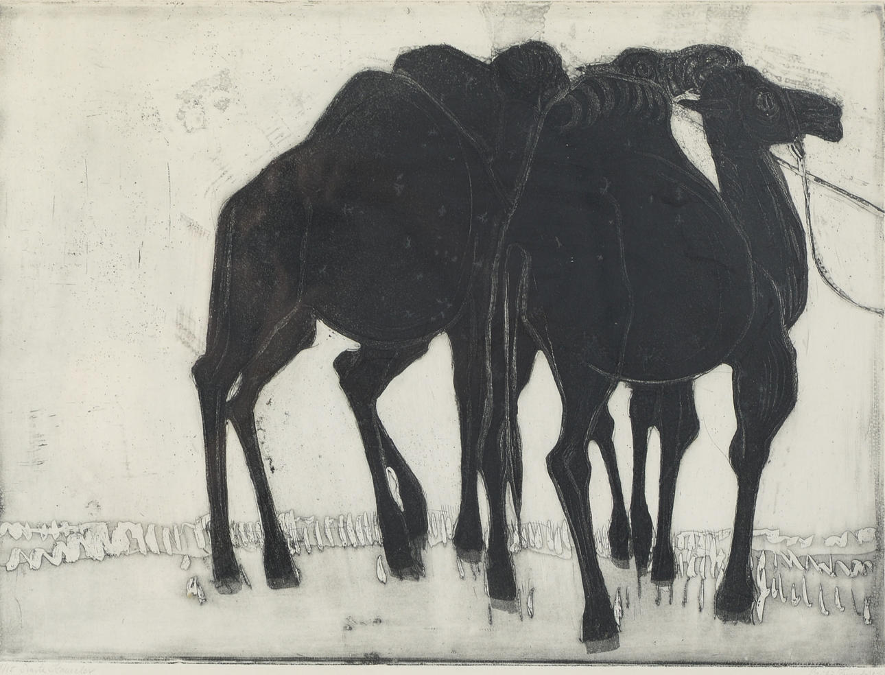 CECILIA FRISENDAHL. “Black camels”, etching, signed, numbered 14/15, dated -64.